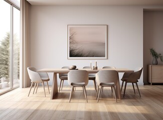 a Profesisonal Shot of some Chairs arranged Among a Wooden Table. Generative AI.