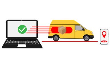 Making and confirming the delivery of something or ordering goods with subsequent delivery to the client, using a smartphone & notebook