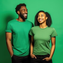 Obraz premium Illustration of a fashion portrait with plain t-shirt mockup, AI Generated