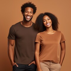 Obraz premium Illustration of a fashion portrait with plain t-shirt mockup, AI Generated
