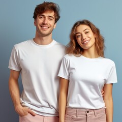 Obraz premium Illustration of a fashion portrait with plain t-shirt mockup, AI Generated