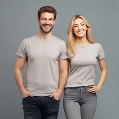 Fototapeta premium Illustration of a fashion portrait with plain t-shirt mockup, AI Generated