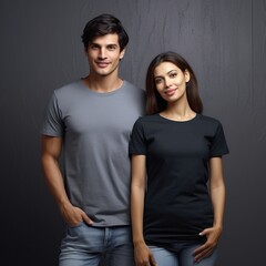 Fototapeta premium Illustration of a fashion portrait with plain t-shirt mockup, AI Generated