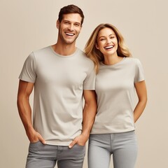 Fototapeta premium Illustration of a fashion portrait with plain t-shirt mockup, AI Generated
