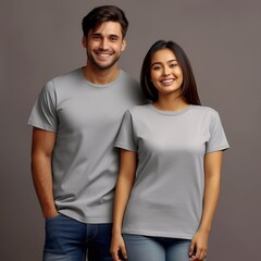 Obraz premium Illustration of a fashion portrait with plain t-shirt mockup, AI Generated