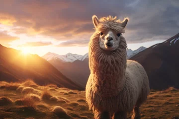 Foto auf Alu-Dibond alpaca in the mountains © Maximilian