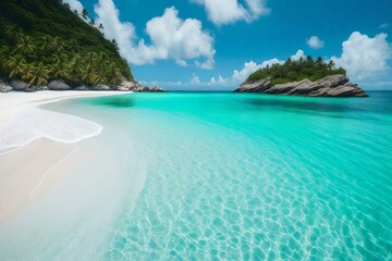 Fototapeta premium beach with water and blue sky wallpaper and background generated by AI