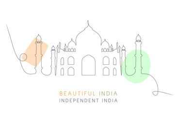 Taj Mahal One Liner Drawing Vector Independence Day India