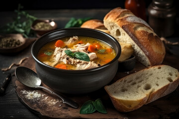 Meat soup with spicy herbs, AI Generated