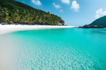 Fototapeta premium beach with water and blue sky wallpaper and background generated by AI