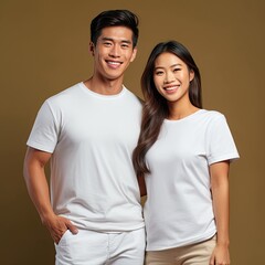 Obraz premium Illustration of a fashion portrait with plain t-shirt mockup, AI Generated