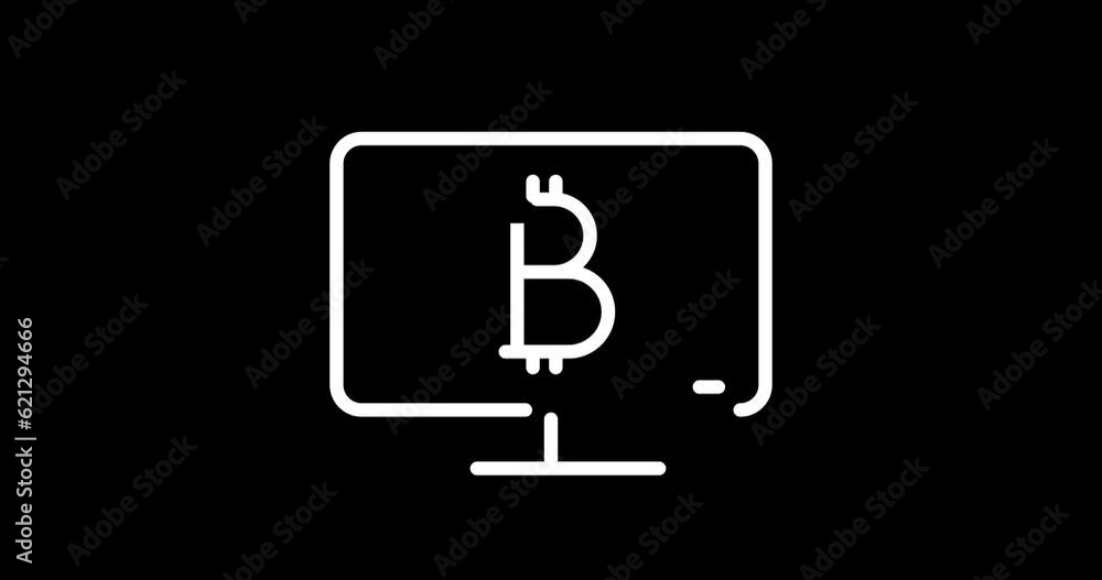 Poster bitcoin digital money animated outline icon with alpha channel. bitcoin digital money 4k video anima