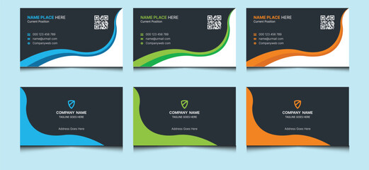 Simple wave clean elegant company creative modern professional corporate identity office luxury unique name horizontal visiting business card design template.