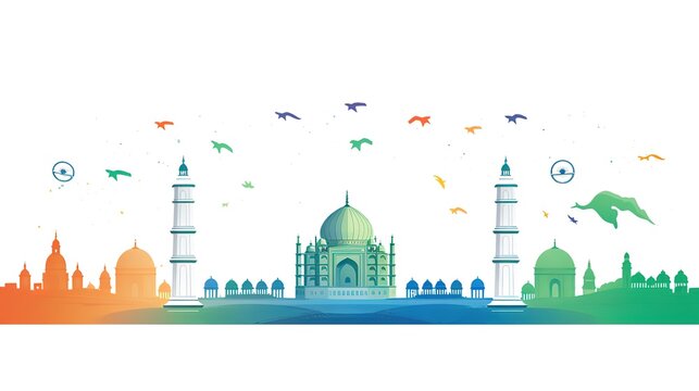 Cartoon illustrations celebrating the Independence Day of flags and happy people.AI generated.  