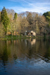 Fototapeta na wymiar Wooden cabin on Lake Castiñeiras. Galicia - Spain