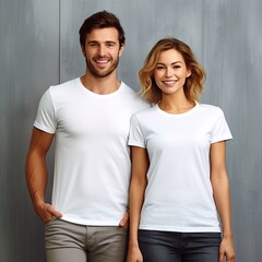 Obraz premium Illustration of a fashion portrait with plain t-shirt mockup, AI Generated