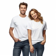 Fototapeta premium Illustration of a fashion portrait with plain t-shirt mockup, AI Generated