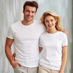 Fototapeta premium Illustration of a fashion portrait with plain t-shirt mockup, AI Generated