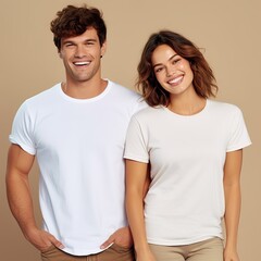 Fototapeta premium Illustration of a fashion portrait with plain t-shirt mockup, AI Generated