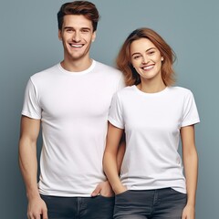 Fototapeta premium Illustration of a fashion portrait with plain t-shirt mockup, AI Generated