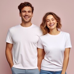 Fototapeta premium Illustration of a fashion portrait with plain t-shirt mockup, AI Generated
