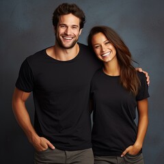 Fototapeta premium Illustration of a fashion portrait with plain t-shirt mockup, AI Generated