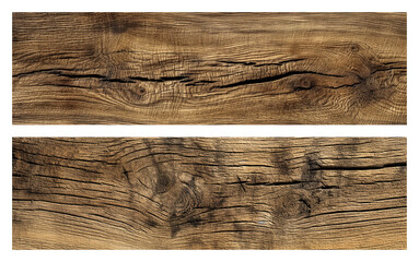 Set of two old oak wood textures on transparent background, banner, background, wallpaper, packaging. PNG. Generative AI.