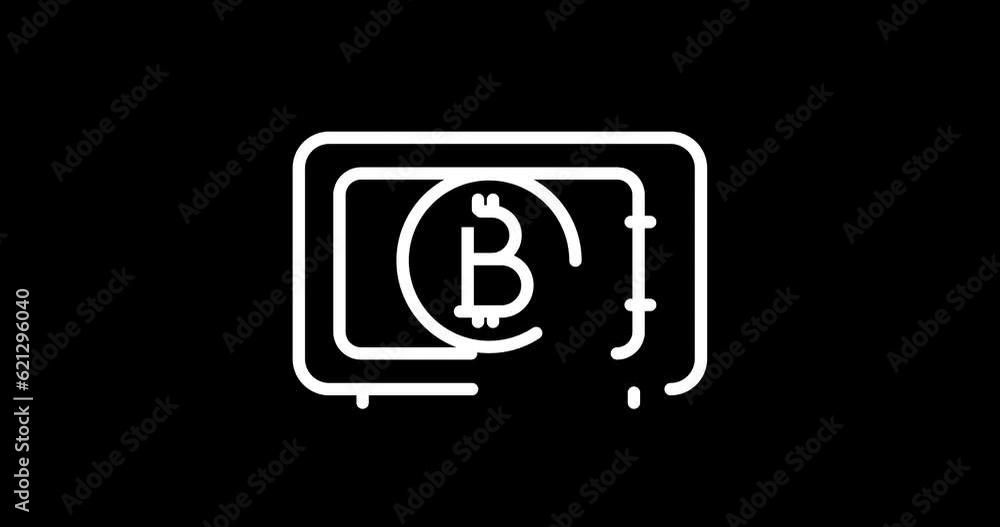 Poster bitcoin safe animated outline icon with alpha channel. bitcoin safe 4k video animation for web, mobi