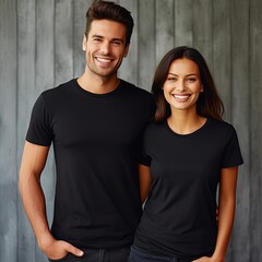 Obraz premium Illustration of a fashion portrait with plain t-shirt mockup, AI Generated