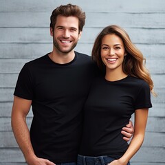 Fototapeta premium Illustration of a fashion portrait with plain t-shirt mockup, AI Generated
