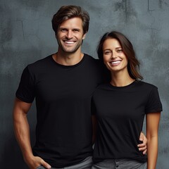 Fototapeta premium Illustration of a fashion portrait with plain t-shirt mockup, AI Generated
