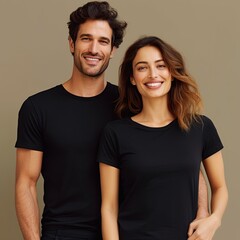 Fototapeta premium Illustration of a fashion portrait with plain t-shirt mockup, AI Generated