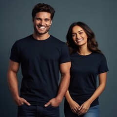 Fototapeta premium Illustration of a fashion portrait with plain t-shirt mockup, AI Generated