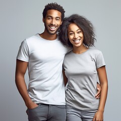 Fototapeta premium Illustration of a fashion portrait with plain t-shirt mockup, AI Generated