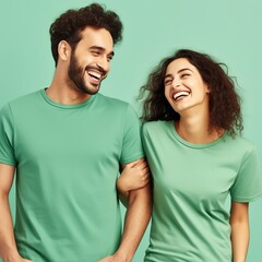 Obraz premium Illustration of a fashion portrait with plain t-shirt mockup, AI Generated