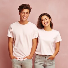 Fototapeta premium Illustration of a fashion portrait with plain t-shirt mockup, AI Generated