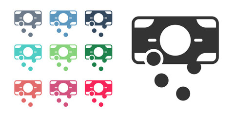 Black Stacks paper money cash icon isolated on white background. Money banknotes stacks. Bill currency. Set icons colorful. Vector