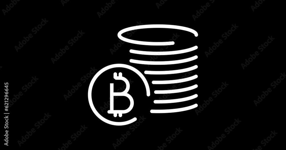 Poster bitcoin cryptocurrency animated outline icon with alpha channel. bitcoin 4k video animation for web,