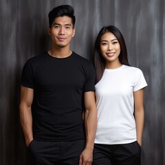 Fototapeta premium Illustration of a fashion portrait with plain t-shirt mockup, AI Generated