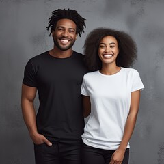 Obraz premium Illustration of a fashion portrait with plain t-shirt mockup, AI Generated
