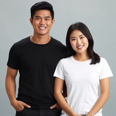 Fototapeta premium Illustration of a fashion portrait with plain t-shirt mockup, AI Generated