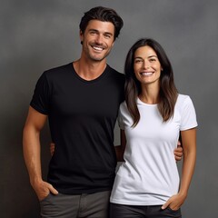 Fototapeta premium Illustration of a fashion portrait with plain t-shirt mockup, AI Generated