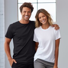 Fototapeta premium Illustration of a fashion portrait with plain t-shirt mockup, AI Generated