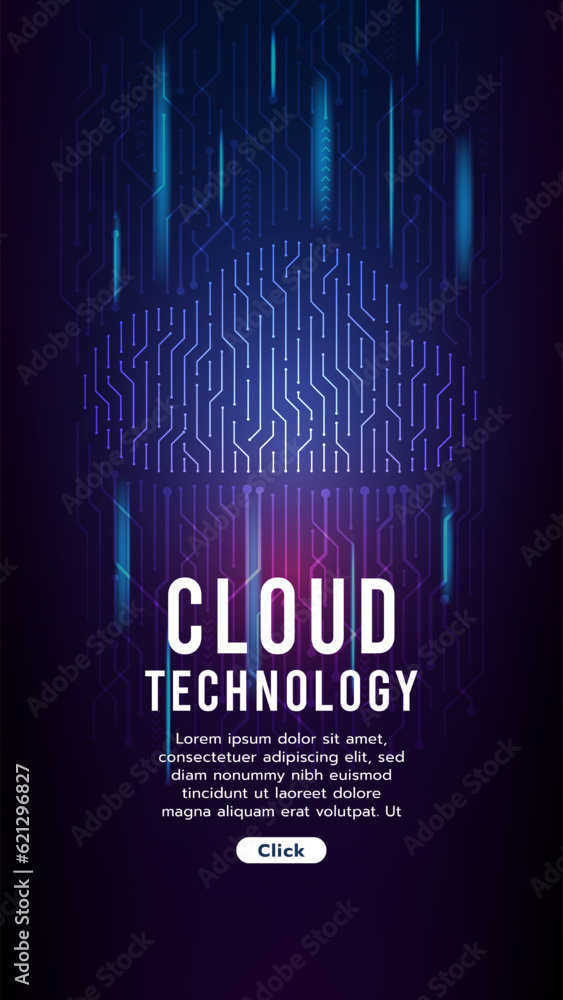 Poster cloud system abstract technology lines circuit style on dark blue and red composite background.techn