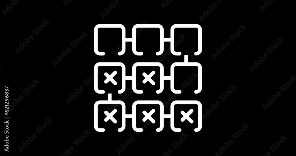 Poster blockchain animated outline icon with alpha channel. blockchain 4k video animation for web, mobile a