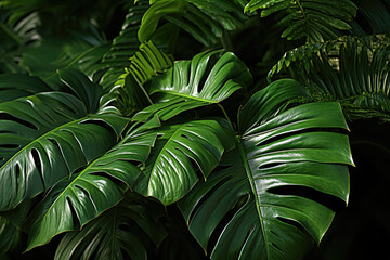 Obraz na płótnie Canvas Tropical palm leaves, evoking a sense of vacation, exoticism, and natural beauty. Generative Ai.