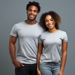 Fototapeta premium Illustration of a fashion portrait with plain t-shirt mockup, AI Generated