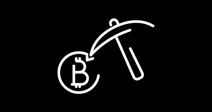bitcoin mining animated outline icon with alpha channel. bitcoin mining 4k video animation for web, mobile and ui design