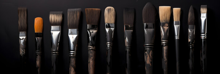 brushes with black paint, brush black, wall art design