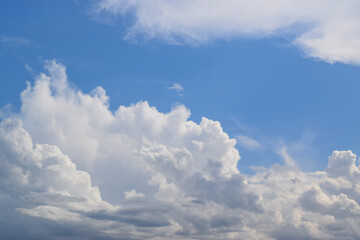 Panorama Blue sky and white clouds. Fluffy cloud in the blue sky background